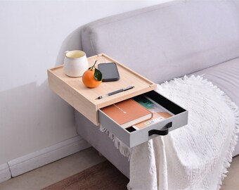 Mini sofá Couchbar, Cajón de cama, Snacksbar con cajón, Mesa de brazo de sofá lateral de cama, Mesa de reposabrazos, Almacenamiento de dormitorio, Estante de noche de madera, Regalo