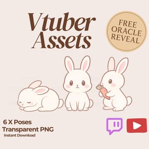 Lumo Cozy Bunny PNGTuber Asset | 5 poz | Uroczy, minimalistyczny dodatek do nakładki VTuber + darmowe ujawnienie Oracle
