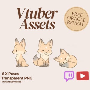 Kitsu Gemütlicher Fuchs PNGTuber Aktivposten | 5 PNG Posen | Fantasy Chibi VTuber Overlay Begleiter + Free Orakel Reveal