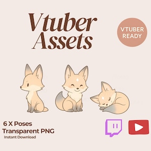 Cozy Kitsune Fox PNGTuber Asset | Premade Vtuber Pet Overlay | 2D Chibi Fox Model for VTuber Streams | Fantasy VTuber Asset Pack