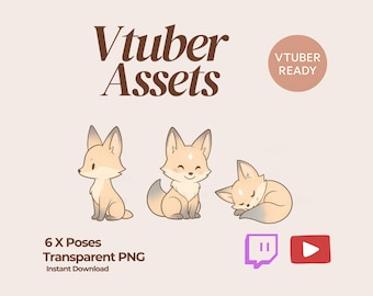 Cozy Kitsune Fox PNGTuber Asset | Premade Vtuber Pet Overlay | 2D Chibi Fox Model for VTuber Streams | Fantasy VTuber Asset Pack