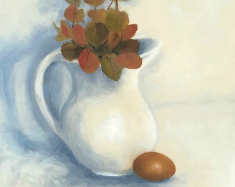 One Good Egg 12" x 24" Original Still Life Egg and Pitcher Painting on Canvas by Torrie Smiley