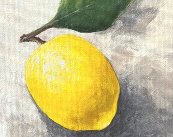 Lemon and Leaf 5" x7" Original Still Life Painting on Canvas Panel by Torrie Smiley