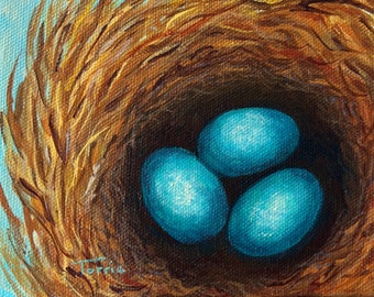 The Robin's Nest V - Original Still Life Painting on Canvas 6" x 6" x 1.5" by Torrie Smiley