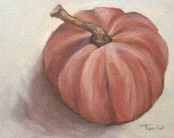 Original Oil Painting on Canvas Still Life Fall Pumpkin and Cream by Torrie Smiley