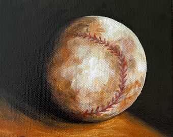 Home Run VI 6" x 6" x 1.5" Baseball Still Life Painting on Canvas by Torrie Smiley