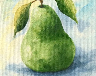 Lemon Lime Pear 6" x  6" Original Pear Painting on Gallery Wrapped Canvas by Torrie Smiley