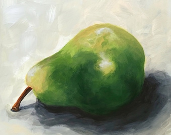 The Lazy Green Pear Original Pear Painting 6" x 6" by Torrie Smiley on Ampersand Gessobord