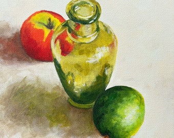 Green Glass 8" x 8" x 1.5" Original Still Life Painting on Gallery Wrapped Canvas by Torrie Smiley