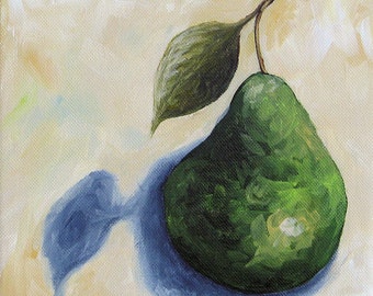 Pear in the Spotlight  8" x  8" Original Painting on Gallery Wrapped Canvas by Torrie Smiley