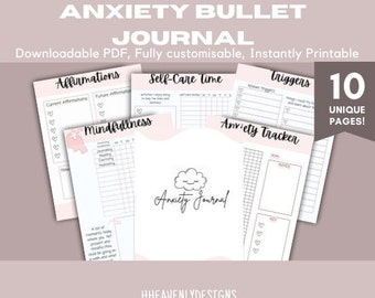 Bullet Journal sur l'anxiété | Journal du bien-être | Amélioration de soi | Cahier numérique | Suivi de l'humeur | Soulagement du stress | Organisé | Journal de l'anxiété