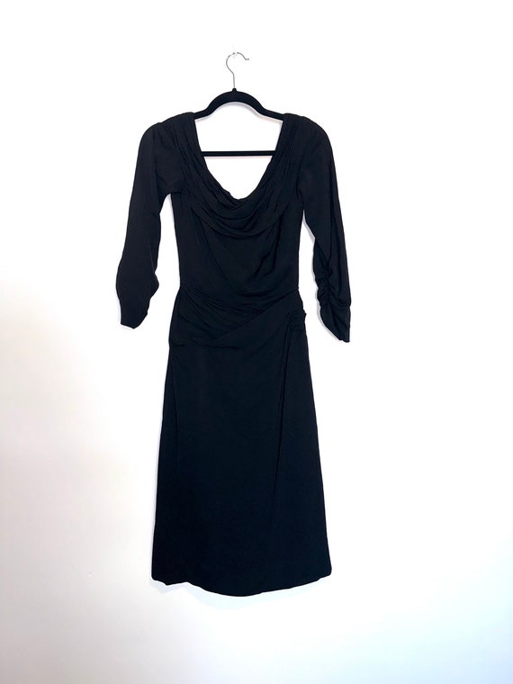 Ceil Chapman 1950s Prestine Black Draped Dress