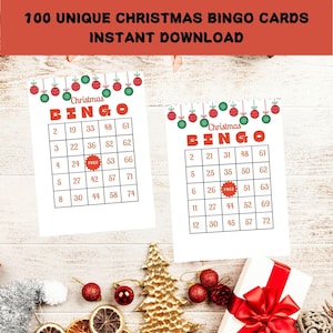 Christmas Bingo, Printable Christmas Bingo, Christmas Bingo Cards, Christmas Game, Bingo Cards, 100 unique cards, Party Game printable