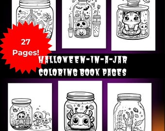 Halloween-In-A-Jar Coloring Page, Halloween Coloring Book, Kids Activity, Digital Download, Halloween Party, Printable Coloring, Halloween
