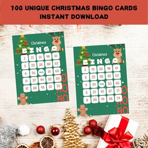 Christmas Bingo, Printable Christmas Bingo, Christmas Bingo Cards, Christmas Game, Bingo Cards, 100 unique cards, Party Game printable