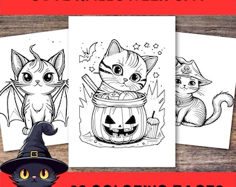 Niedliche Halloween Katzen Malseiten, Halloween Malseiten, Halloween Katzen Malseiten, Halloween Malseite für Kinder