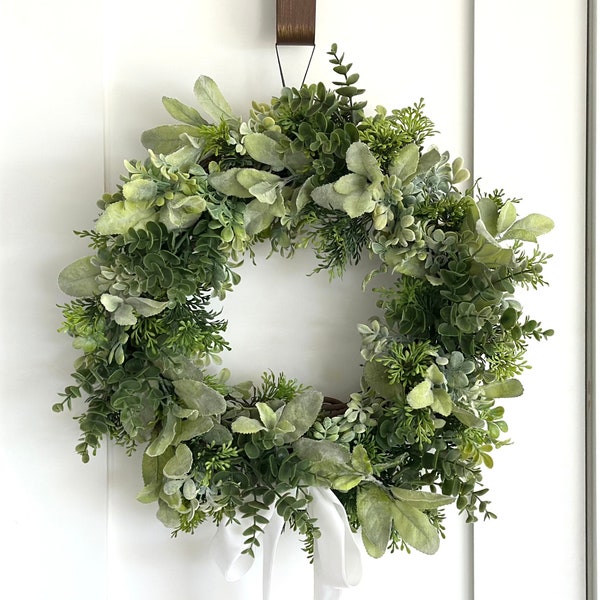 Year Round Everyday Green Wreath for For Front Door, Home Decor, Lambs Ear Wreath, Spring Wreath, Greenery Wreath, Modern Farmhouse Wreath