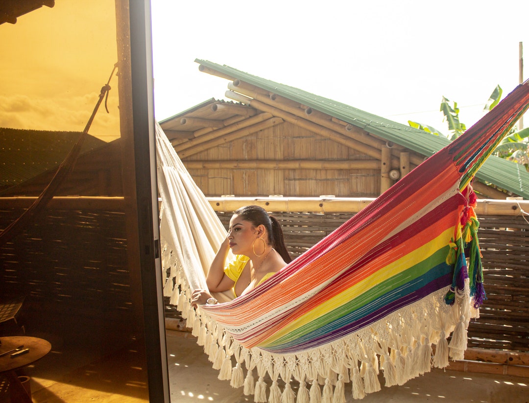 Hamic Colors Quality Woven Boho Hammock in Pride Colors, Large Macrame Hammock ...