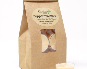 Peppermint Bark Soy Tea Lights, 12-Pack, Burns 5+ Hours Each