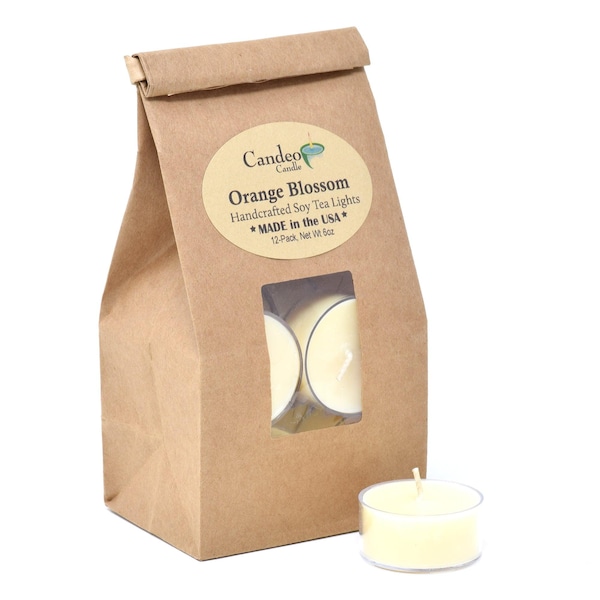 Orange Blossom, Soy Tea Lights, 12-Pack, Burns 5+ Hours Each