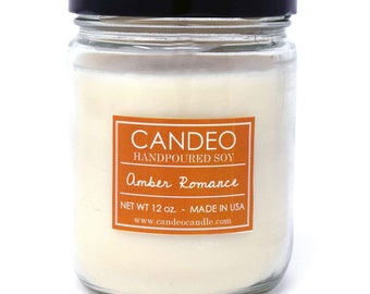 Amber Romance, Scented Candle, 14oz Soy Candle Jar