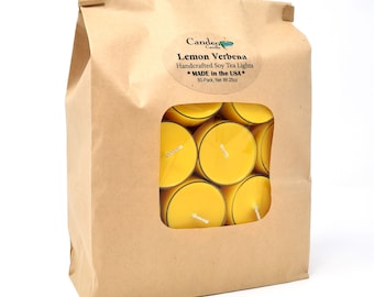 Bulk Scented Tealights, Soy Candles, Lemon Verbena Scented, 50-Pack, Candeo Candle