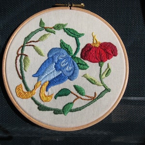 Colonial Floral Hand Embroidered Hoop Wall Art image 1