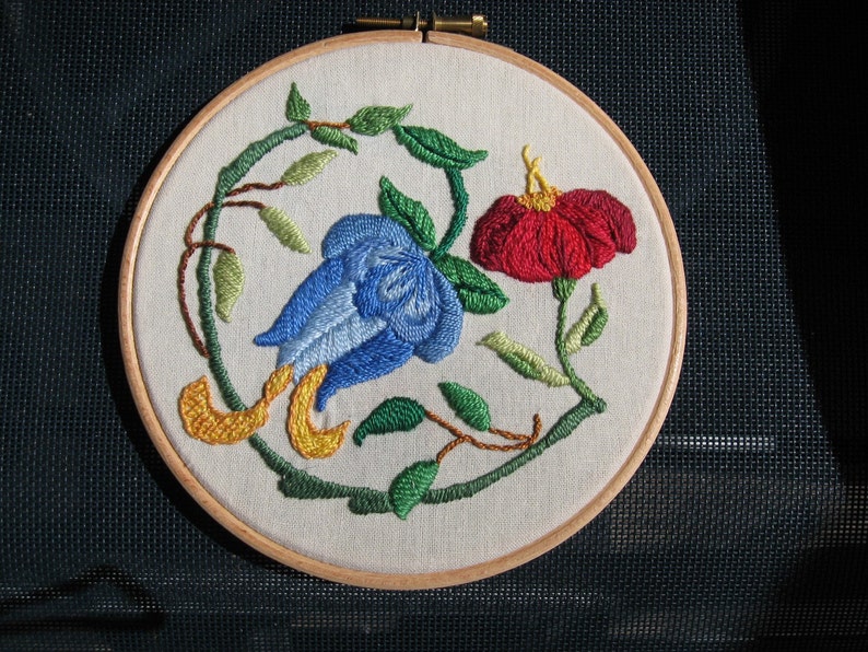 Colonial Floral Hand Embroidered Hoop Wall Art image 1