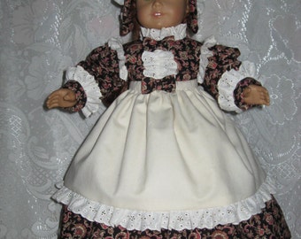 Colonial Dress, Cap and Apron  for American Girl Doll with Accessories