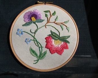 Colonial Floral Hand Embroidered Hoop Wall Art