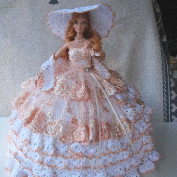 SALE OOAK Hand Crocheted Barbie Bed Pillow Doll with Imported Lace and Swarovski Crystals