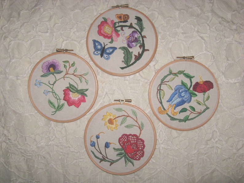 Colonial Floral Hand Embroidered Hoop Wall Art image 5