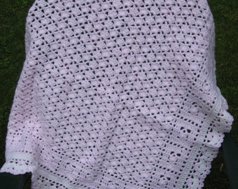 Hand Crocheted Petal Pink and White Baby Afghan  Blanket