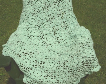 SALE!!!  Hand Crocheted Filigree Afghan in Soft Green