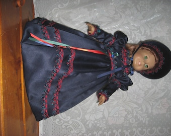 SALE!!  Navy Gown and Bonnet with Accessories for American Girl Doll