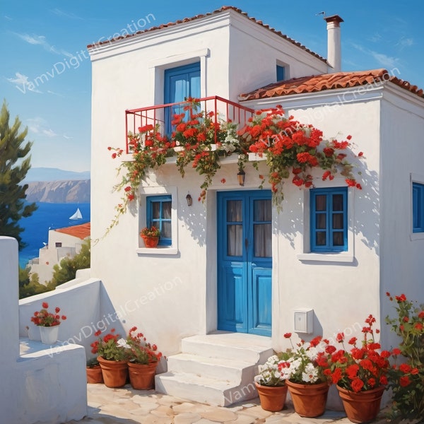 Blooming Balconies - A Collection of Greek Island Homes - Greek Architecture - 25 Images-suitable for printing on canvas - NPG File