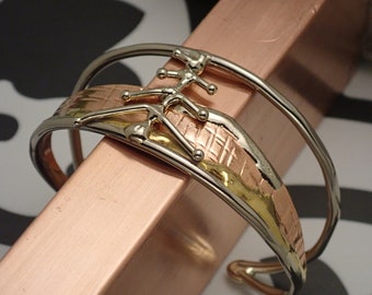 Bronze, Copper, & Silver Scenic Statement Cuff Bracelet