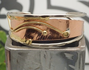 Handmade Bronze, Copper, & Silver Statement Cuff Bracelet