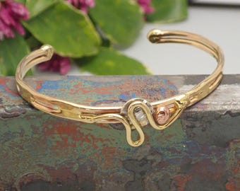 Handmade Cuff Bracelet in Bronze, Copper, & Silver