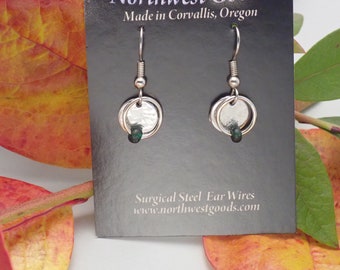 Aluminum & Silver Earrings with forest green glass bead