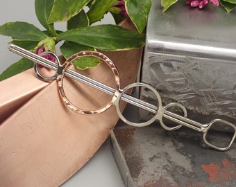 Copper & Silver Circles Hair Barrette with Stick