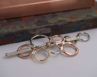 Small Bronze, Copper, & Silver Circles Hair Barrette with Copper Accent, Hair Slide, Hair Clip, Hair Clasp