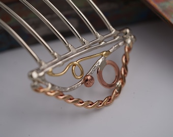 Stylish Bronze, Copper & Silver Hair Comb, Hair Pin, Hair Fork, Hair Accessory