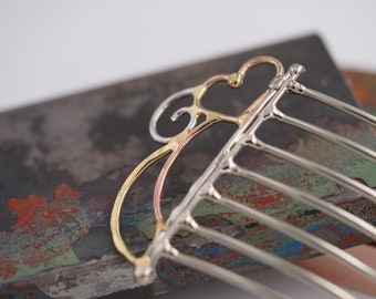 Heart in the clouds Hair comb, hair stick, hair pin, hair fork in silver, bronze, and copper