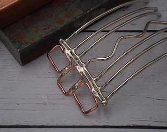 Handmade Hair Comb - Silver & Copper