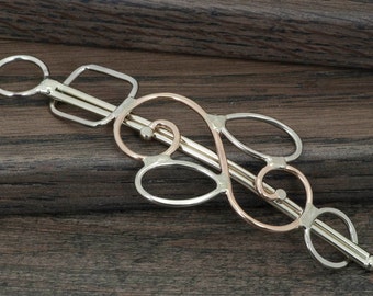 Small Bronze & Silver Hair Barrette, Hair Slide, Shawl Pin, Hair Clip, Hair Clasp