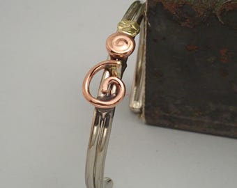 Handmade Cuff Bracelet in Bronze, Copper, & Silver