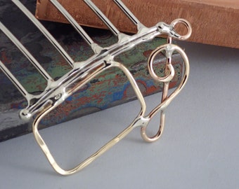 Bronze Treble Clef & Rectangle Hair Comb, Hair Stick, Hair Pin, Hair Toy, Hair Accessory