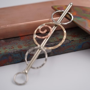 Handmade Bronze, Copper, & Silver Circles Hair Barrette, Hair Slide, Hair Clip, Hair Clasp, Hair Pin, Hair Accessory
