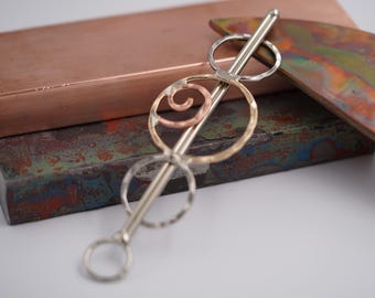 Handmade Bronze Copper Silver Hair Barrette: Circle Hair Slide